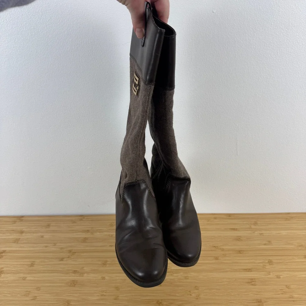 Tommy Hilfiger Women's Brown Leather Wool Tall Riding Boots‎ Size 7M